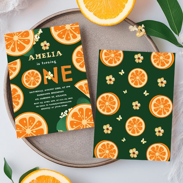 Invitación Naranja Cute Citrus Primer Cumpleaños (Cute Citrus Orange Baby First Birthday Invitation)