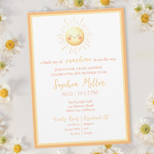 Invitación Naranja Cute Sunshine y Baby Shower amarillo Boho