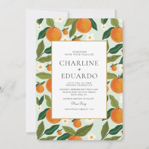 Invitación Naranja Cute Verde Verano Boda Código QR