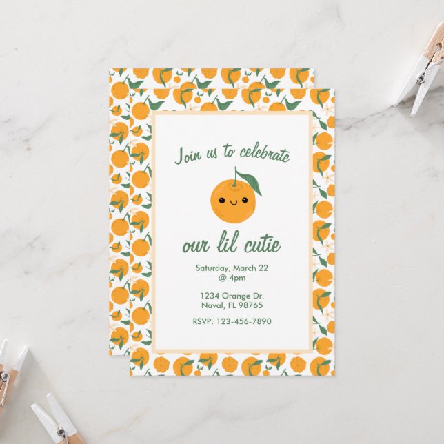 Invitación Naranja Cutie Personalizado Mandarin Clementine (Anverso/Reverso In Situ)