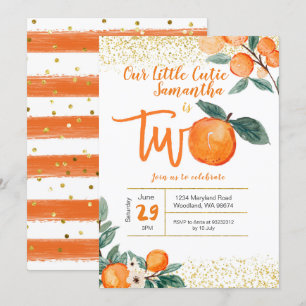 Invitación Naranja Cutie Purpurina de oro de segundo cumpleañ