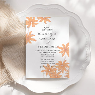 Invitación Naranja Daisies sobre Boda blanco