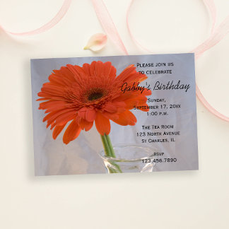 Invitación Naranja Daisy Birthday Party