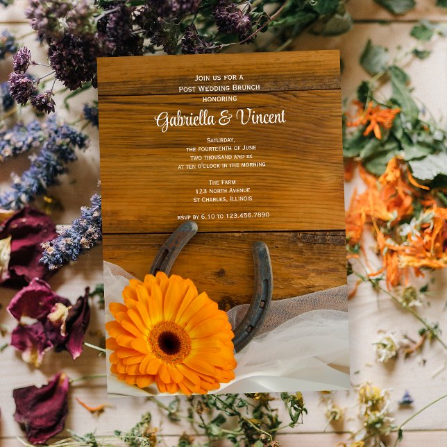 Invitación Naranja Daisy Horseshoe Boda Brunch (Subido por el creador)
