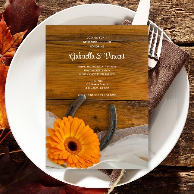 Invitación Naranja Daisy Horseshoe Ensayo de la cena (Subido por el creador)