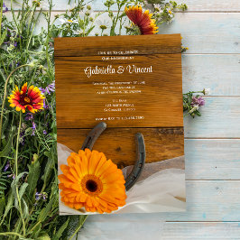 Invitación Naranja Daisy Horseshoe Western Engagement Party