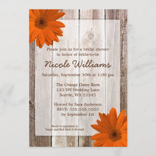 Invitación Naranja Daisy Rustic Barn Wood Bridal Shower