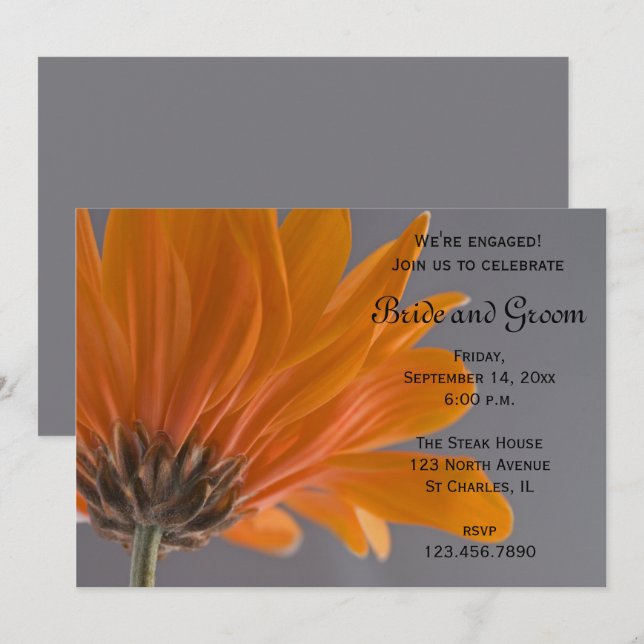 Invitación Naranja Daisy sobre el Partido del Compromiso Gris (Anverso / Reverso)