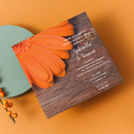 Invitación Naranja Daisy y Barn Wood Parejas Wedding Ducha