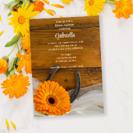 Invitación Naranja Daisy y Horseshoe Country Bridal Shower