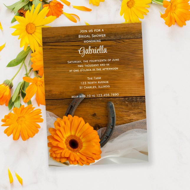 Invitación Naranja Daisy y Horseshoe Country Bridal Shower (Subido por el creador)