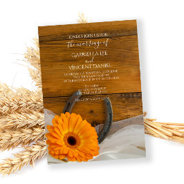 Invitación Naranja Daisy y Horseshoe País Boda Occidental