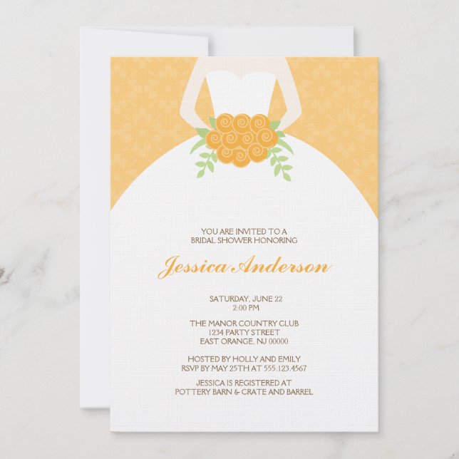 Invitación Naranja Damask y Bridal Shower (Anverso)