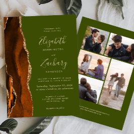 Invitación naranja de 5 fotografías Agate Olive Green Boda