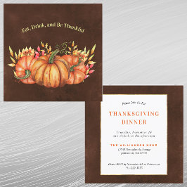 Invitación Naranja de Acción de Gracias Pumpkins Floral