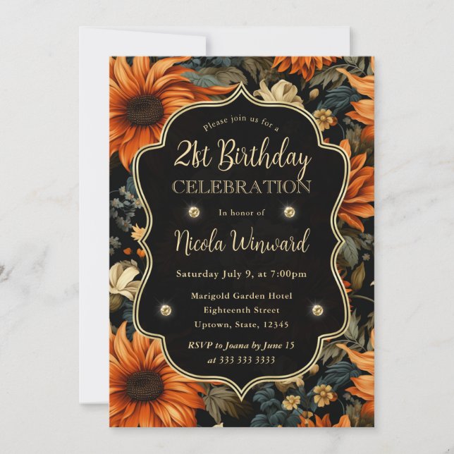 Invitación Naranja de acuarela Brown Fall deja 21 cumpleaños (Anverso)