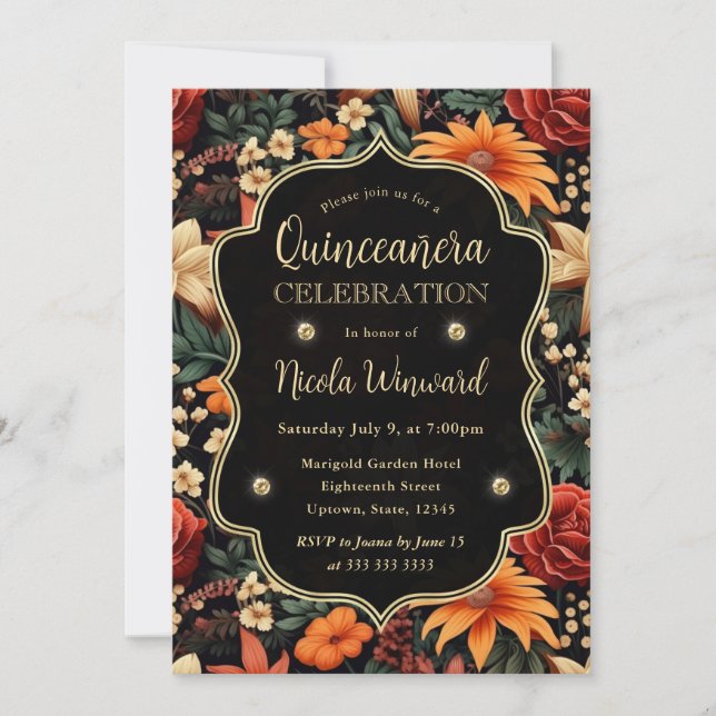 Invitación Naranja de acuarela Brown Fall deja Quinceanera (Anverso)