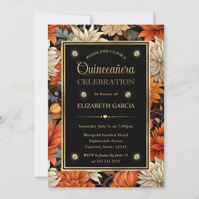 Invitación Naranja de acuarela Brown Fall deja Quinceanera (Anverso)
