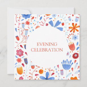 Invitación Naranja de acuarela floral azul
