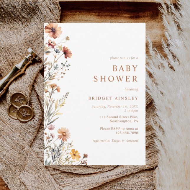 Invitación Naranja de acuarela Floral Fall Baby Shower (Subido por el creador)