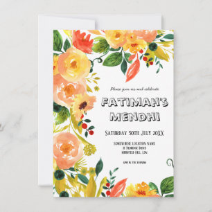 Invitación Naranja de acuarela Floral Rustic Boho Boda
