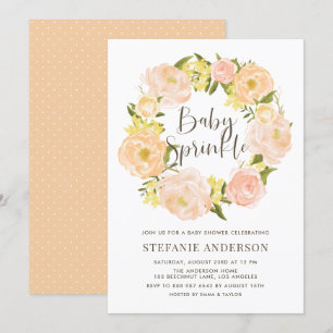 Invitación Naranja de acuarela Peony Wreath Baby Sprinkle