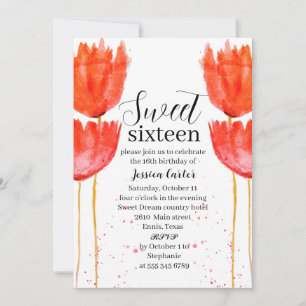 Invitación Naranja de acuarela tulipanes Dulces Florales 16 D