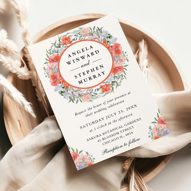 Invitación Naranja de acuarela y Boda de guirnalda morada (Subido por el creador)