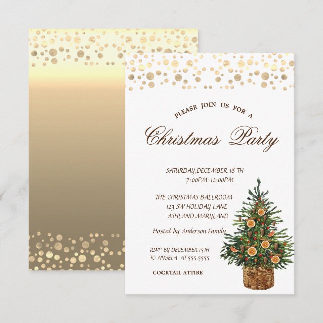 Invitación Naranja de árbol de pino, Fiesta de Navidades de p (Anverso / Reverso)