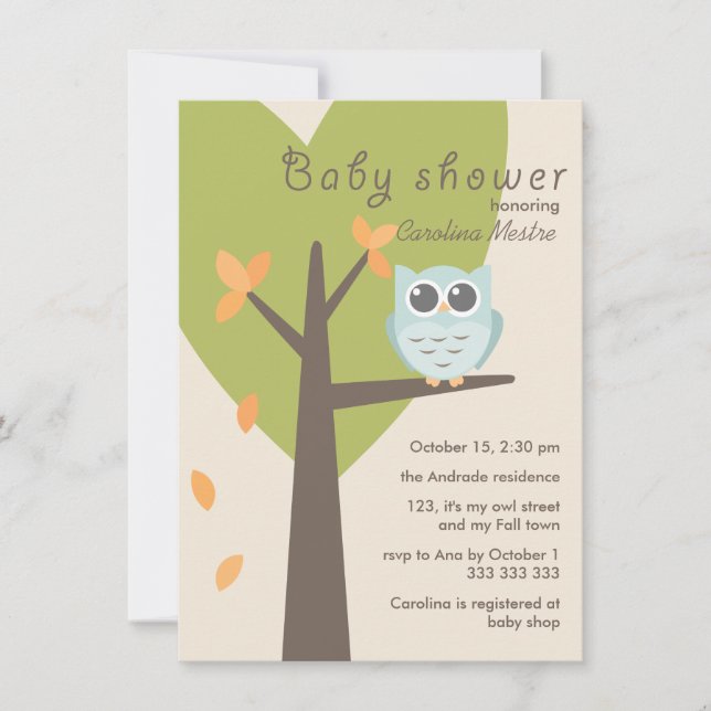 Invitación Naranja de árbol verde deja Baby Shower de caída d (Anverso)