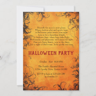 Invitación Naranja de árboles oscuros Poem Halloween Party