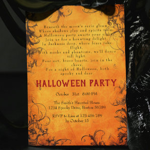 Invitación Naranja de árboles oscuros Poem Halloween Party