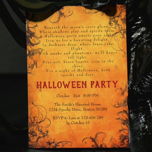 Invitación Naranja de árboles oscuros Poem Halloween Party (Subido por el creador)