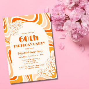 Invitación Naranja de arco de flor de oleada retro Cumpleaños