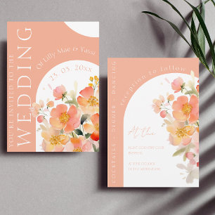 Invitación Naranja de Arco Moderno Boda Floral Peach