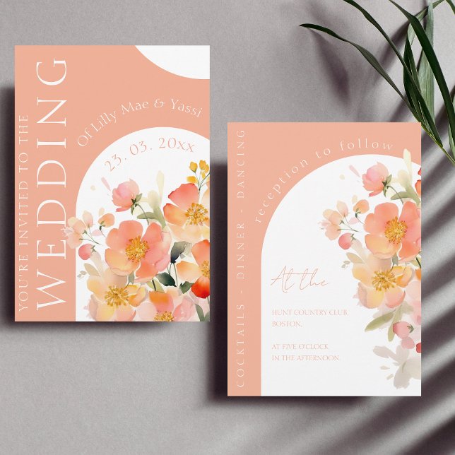 Invitación Naranja de Arco Moderno Boda Floral Peach (Subido por el creador)