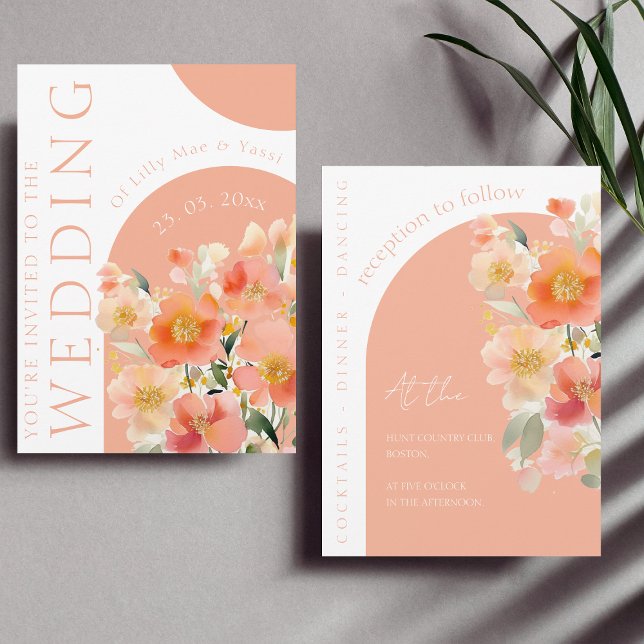 Invitación Naranja de Arco Moderno Boda Floral Peach (Subido por el creador)
