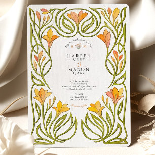Invitación Naranja de Art Nouveau artístico Boda Lily
