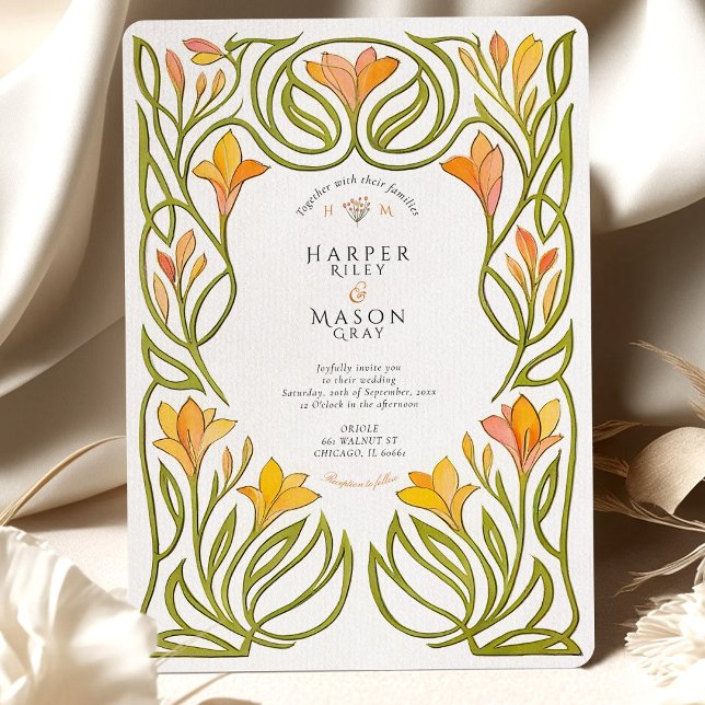 Invitación Naranja de Art Nouveau artístico Boda Lily (Subido por el creador)