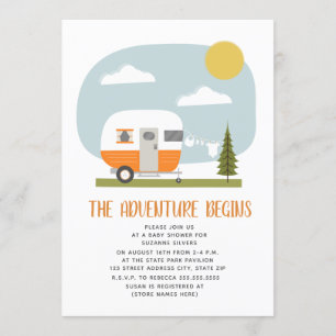 Invitación Naranja de aventuras Camper Clothesline Baby Showe
