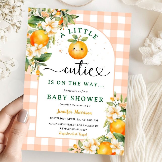 Invitación Naranja de Baby Shower cutie poco neutro (Subido por el creador)