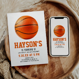 Invitación naranja de baloncesto Boy 5ª fiesta de cumpleaños