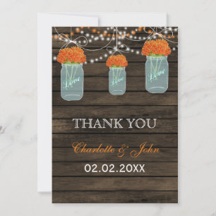 Invitación Naranja de Barnwood mason jars Gracias
