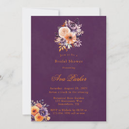 Invitación Naranja de berenjenas Floral Elegante Ducha Bridal