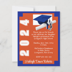Invitación Naranja de bloques de esquina y graduación azul re