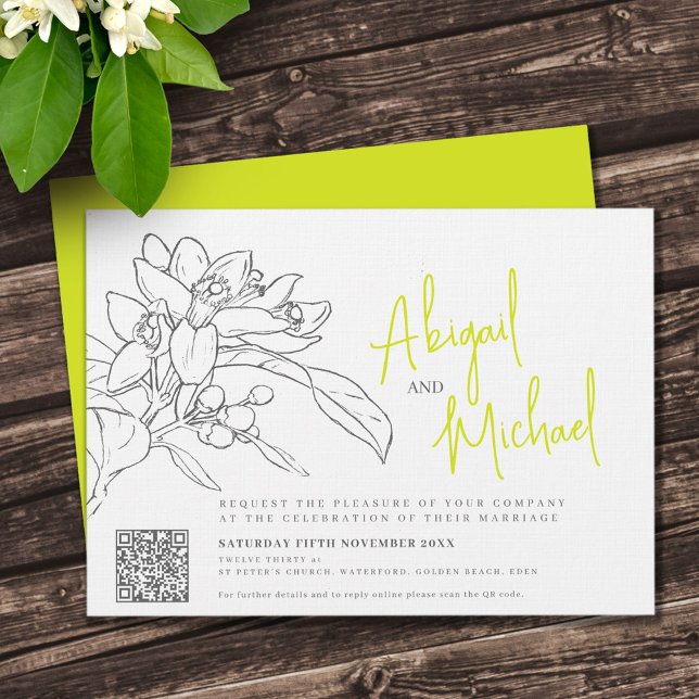 Invitación Naranja de boceto de lápiz de cítricos boda (Subido por el creador)