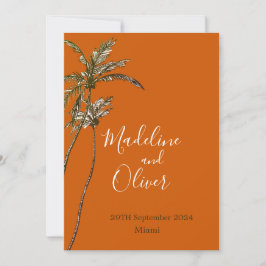 Invitación Naranja de Boda tropical moderno quemado en palmer