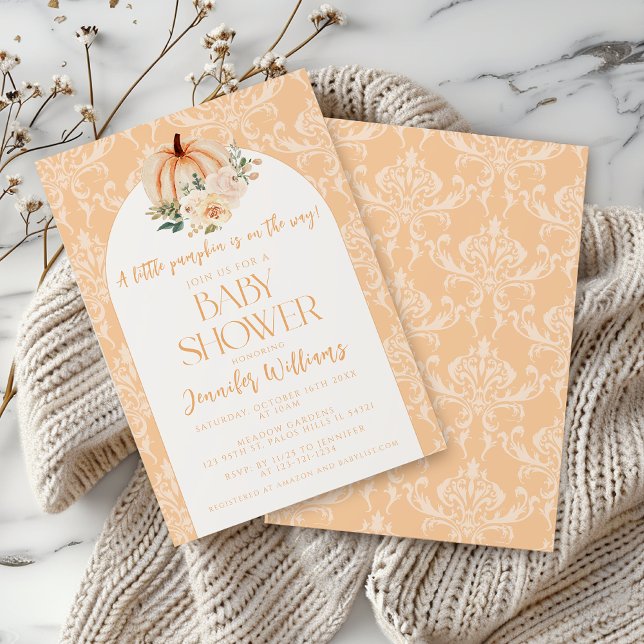 Invitación Naranja de Boho lindo Pequeño Calabaza Baby Shower (Subido por el creador)