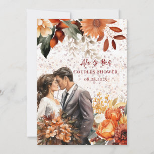 Invitación Naranja de Borgoña Novia Groom Boda Ducha de Parej