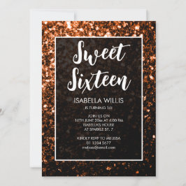 Invitación Naranja de bronce chispa Sweet 16 guión elegante